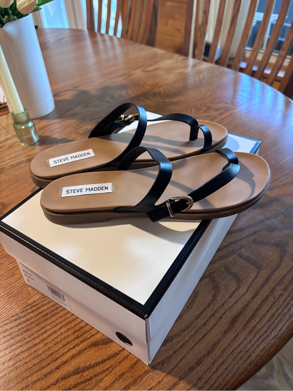Steve Madden Black Strappy Buckle Slide Sandals